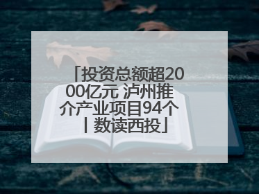 投资总额超2000亿元 泸州推介产业项目94个丨数读西投
